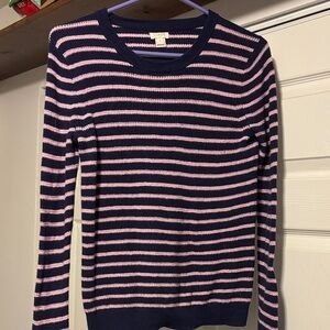 J Crew Navy and Pink Striped Sweater
